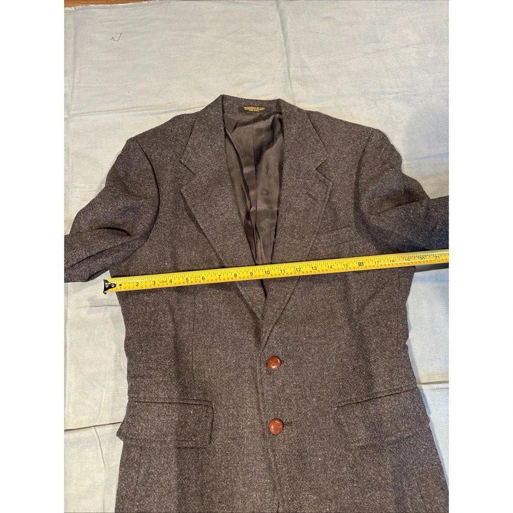 Austin Hill Mens Brown Wool Tweed Blazer Sport Coat Leather Buttons Made in USA